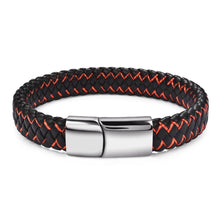 Load image into Gallery viewer, Handmade Luxury Modern Leather Black Blue Braided Leather Bracelet for Men Stainless Steel Design