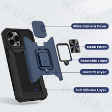 Load image into Gallery viewer, Slide Camera Cover Kickstand Card Wallet Case for iPhone11 X XS 8 Shockproof Protective Phone Case Wallet Case for iPhone With Sliding Camera Case With Kickstand Magnetic Adjustable Ring Holder