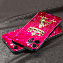 Load image into Gallery viewer, Pink Shiny Letter Phone Case For Iphone 11 7 Pro Xr X Xs Max 6 6s 8 Plus Glitter Rhinestone Phone Cover Soft Cover Shockproof Glitter Sparkle Case Girly Women Protective Pink Cover
