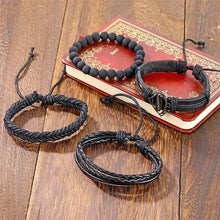 Load image into Gallery viewer, Vintage Black Bead Bracelets For Men Fashion Hollow Triangle Leather Bracelet & Bangles Multilayer Wide Wrap Jewelry For Men and Women