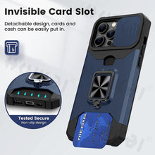 Load image into Gallery viewer, Slide Camera Cover Kickstand Card Wallet Case for iPhone11 X XS 8 Shockproof Protective Phone Case Wallet Case for iPhone With Sliding Camera Case With Kickstand Magnetic Adjustable Ring Holder