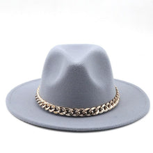 Load image into Gallery viewer, Elegant Green Fedora Hats Women Men Fedora Hats Wide Brim Fedora Hat Summer Chain Band Jazz Hats Winter Autumn Gentleman Outdoor Hat