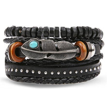 Load image into Gallery viewer, Vintage Black Bead Bracelets For Men Fashion Hollow Triangle Leather Bracelet & Bangles Multilayer Wide Wrap Jewelry For Men and Women