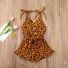 Load image into Gallery viewer, Baby Girls Leopard Rompers Sleeveless Button Playsuit Jumpsuits Fashion Outfits For Girls Kids Between 2-6 Years