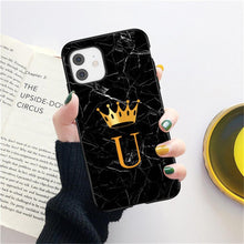 Load image into Gallery viewer, Luxurious Black Soft Silicone Black Marble Crown Letter Fashion Phone Case For iPhone 13 Pro Max 13 Mini Shockproof Case Soft Slim Fit Black Cell Phone Back Cover