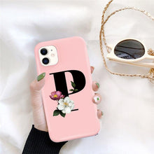 Load image into Gallery viewer, Initial Letter Silicon Phone Case For Iphone 12 Pro Max Retro Pink Flower Soft Back Cover Compatible With Iphone Case Soft Touch Cute Pink Silicone Back Cover For Iphone