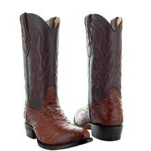 Load image into Gallery viewer, Men's Cognac Ostrich Print Cowboy Boots (H7002)