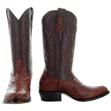 Load image into Gallery viewer, Men's Cognac Ostrich Print Cowboy Boots (H7002)