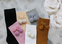 Load image into Gallery viewer, Luxury Modern Autumn Winter Baby Children Cherry Hair Ball Knee High Socks. Kid Cherry Knitted Sock For Kids