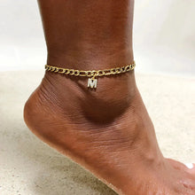 Load image into Gallery viewer, Mandotos Crystal A Z Letter Initial Anklets For Women Cuban Link Stainless Steel Beach Anklet