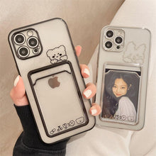 Load image into Gallery viewer, Ultra-light Transparent Photo Card Pocket Wallet Case For iPhone 13 11 12 14 Pro Max XS XR X 8 7 6S Plus Plating Cute Bear Rabbit Soft Phone Cover Cute Case with Card Holder Soft Cover