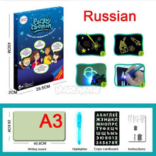Load image into Gallery viewer, A3 A4 A5 Kids Luminous Drawing Board with Light-Fun Magic Sketchpad Draw Tablet Fluorescent Pen Russian English Light Up Toys