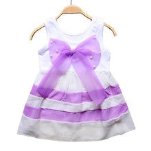 Load image into Gallery viewer, Luxury Summer Fashion Purple Stripe Round Neck Sleeveless Chiffon Dresses for baby Girls With Big Bow