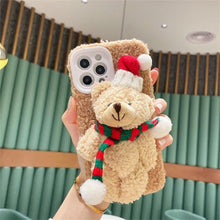 Load image into Gallery viewer, Cute Fluffy Santa 3D Teddy Bear Plush Christmas Case For Iphone 13 12 11 Pro Xs Max X Xr 7 8 Plus Se3 Shockproof Soft Cover Super Soft Winter Warm Funny Rabbit Ears Faux Fur Plush Fluffy Cover