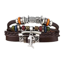 Load image into Gallery viewer, Vintage Black Bead Bracelets For Men Fashion Hollow Triangle Leather Bracelet & Bangles Multilayer Wide Wrap Jewelry For Men and Women