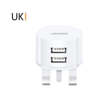 Load image into Gallery viewer, White Fast Charging 2.1A 2 Port EU/UK/US Plug Wall Charger Mobile Round Phone Chargers