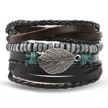Load image into Gallery viewer, Vintage Black Bead Bracelets For Men Fashion Hollow Triangle Leather Bracelet & Bangles Multilayer Wide Wrap Jewelry For Men and Women