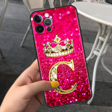 Load image into Gallery viewer, Pink Shiny Letter Phone Case For Iphone 11 7 Pro Xr X Xs Max 6 6s 8 Plus Glitter Rhinestone Phone Cover Soft Cover Shockproof Glitter Sparkle Case Girly Women Protective Pink Cover