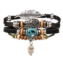 Load image into Gallery viewer, Vintage Black Bead Bracelets For Men Fashion Hollow Triangle Leather Bracelet & Bangles Multilayer Wide Wrap Jewelry For Men and Women