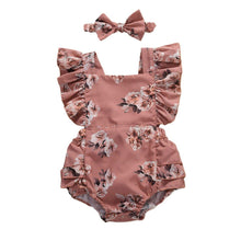 Load image into Gallery viewer, Modern 0-24M Newborn Baby Girls Flowers Print Ruffles Short Sleeve Jumpsuits Headband For Girls