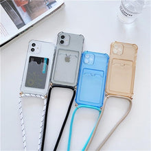 Load image into Gallery viewer, Transparent Wallet Case for iPhone 13 12 11 Pro Xs Max Shockproof Card Crossbody Lanyard Rope Strap Cover Transparent Soft Case Necklace Phone Cover Colorful Case & Adjustable Strap