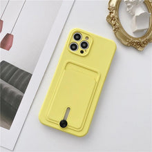 Load image into Gallery viewer, New Candy Color Wallet Card Case For iPhone 13 11 12 14 Pro Max Soft Silicone Shockproof Cover Silicone Protective Case Soft Slim Card Slot Case Compatible with iPhone 11 Purple Phone Case