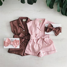 Load image into Gallery viewer, Baby Girls Clothes Sleeveless Turn-down Collar One-Pieces Romper Solid Color Girls Jumpsuit Dress for Girls
