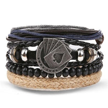 Load image into Gallery viewer, Vintage Black Bead Bracelets For Men Fashion Hollow Triangle Leather Bracelet & Bangles Multilayer Wide Wrap Jewelry For Men and Women