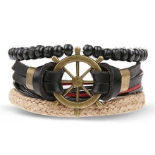 Load image into Gallery viewer, Vintage Black Bead Bracelets For Men Fashion Hollow Triangle Leather Bracelet & Bangles Multilayer Wide Wrap Jewelry For Men and Women