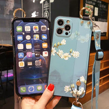 Load image into Gallery viewer, Ultra Luxury Case Cute Flower Design with Ring Kickstand Soft Crossbody Phone Cover for iPhone 13 14 Pro Max Case Fashion Crossbody Shoulder Strap Flower Leaf Phone Holder Cover for iPhone 12 11 X XR XS 7 8 Plus
