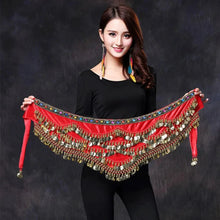 Load image into Gallery viewer, 1PC New Style Belly Dance Belt Newest Multi-color Glass Silk Velvet Dancing Belt Scarf Crystal BellyDance Waist Chain Hip Scarf