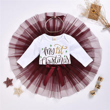 Load image into Gallery viewer, Luxury Newborn Toddler Baby Girl Clothes Set Long Sleeve Romper Christmas Princess Dress Mesh Skirt with Headband Set With Skirt Romper and Ribbon Bow