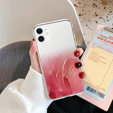 Load image into Gallery viewer, Luxury Marble Transparent Phone Case For iPhone 11 12 Pro XS Max X XR 7 8 Plus Soft Silicone Shockproof Cover Green Marble Design Gold Sparkly Glitter Protective Stylish Slim Thin Cute Case for Phone