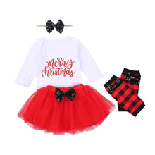 Load image into Gallery viewer, 4Pcs Baby Girls Christmas Dress Set Children Long Sleeve Top Short Skirt Hair Band And Leg Cover