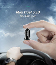 Load image into Gallery viewer, Mini USB Black Car Charger For Mobile Phone Tablet GPS 4.8A Fast Charging Dual USB Car Small Phone Charger Adapter In Car