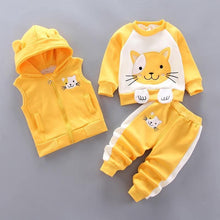 Load image into Gallery viewer, Modern Fashion Cotton Thick Warm Casual Hooded Sweater Cartoon Cute Bear Three-piece Suit For Baby Boy & Girl