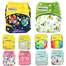 Load image into Gallery viewer, Colorful Modern Baby Cloth Diaper Bamboo Charcoal Nappy All-in-one Diapers sewn 3 Layers Micro fleece Insert Inside Reusable Diaper For Baby and Kids For Unlimited Use