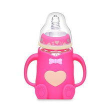Load image into Gallery viewer, Infant Cartoon Baby Cute Feeding Glass Bottle Safe Silicone Milk Bottle With Handle Newborn Drink Training Colorful Feeding Bottles