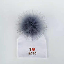Load image into Gallery viewer, Newborn Cotton Hats Baby Pom Pom Childre Infant Hats For BabY Boys and Girls Wth Printed "I love mama " and " Design
