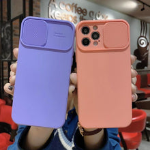 Load image into Gallery viewer, Sliding Lens Protective Silicone Case For iPhone 11 Pro Max Mini 12 Pro 13 Push Cover iphone Slide Camera Cover Case with Camera Lens Protector Cover Silicone Bumper Slim Phone Cover Compatible with iPhone