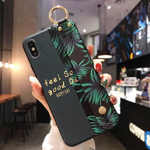 Load image into Gallery viewer, Rose Flowers Wrist Strap Phone Cases For iPhone 13 12 11 14 pro MAX X XR XS MAX 7 8 Plus Cover Hand Band Cases Soft Full Protection Slim Colorful Protective Phone Case For iPhone