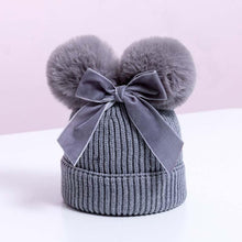 Load image into Gallery viewer, Luxury Modern Elegant New Girls Double Pompom Knitted Hat Warm Thicker Beanie Cap for Baby Girls In Winter elegant New Year Design