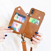 Load image into Gallery viewer, Luxury Leather Wallet Strap Crossbody Case for iPhone 7 8 Plus XR XS 11 12 13 14 PRO MAX Shoulder Lanyard Card Holder Cover Elegant Women Quality Card Holder Wallet Iphone Case