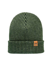 Load image into Gallery viewer, HAAKWEAR Cuffed Wide Ribbed Striped Beanie / Hat, Black / Green, Limited Edition - Made in USA