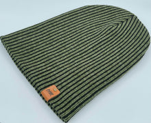 Load image into Gallery viewer, HAAKWEAR Cuffed Wide Ribbed Striped Beanie / Hat, Black / Green, Limited Edition - Made in USA
