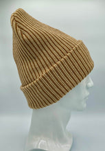 Load image into Gallery viewer, HAAKWEAR Cuffed Wide Ribbed Striped Beanie / Hat, Brown / Beige, Limited Edition - Made in USA