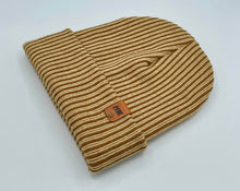 Load image into Gallery viewer, HAAKWEAR Cuffed Wide Ribbed Striped Beanie / Hat, Brown / Beige, Limited Edition - Made in USA