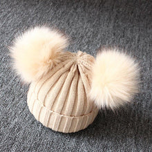 Load image into Gallery viewer, Baby Girls Winter Warm Knit Hat Furry Balls Pompom Solid Warm Cute Lovely Beanie Cap For Girls Baby In Modern Luxury Design