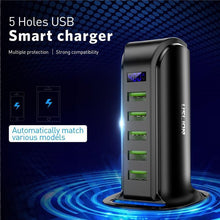 Load image into Gallery viewer, Powerful 5 Port USB Energy Saving Charger LED Display Multi USB Charging Station Dock Universal Mobile Phone Desktop Wall Home EU UK Plug