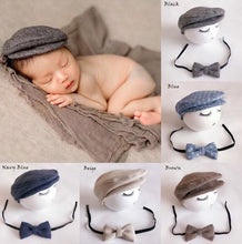 Load image into Gallery viewer, Modern Set Baby Newborn Peaked Beanie Cap Hat Bow Tie Photo Photography Prop Infant Boy Caps In elegant Modern Design